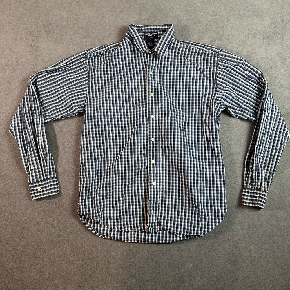 Ralph Lauren Jeans Co Mens Blue Plaid Button Front Shirt XL USA